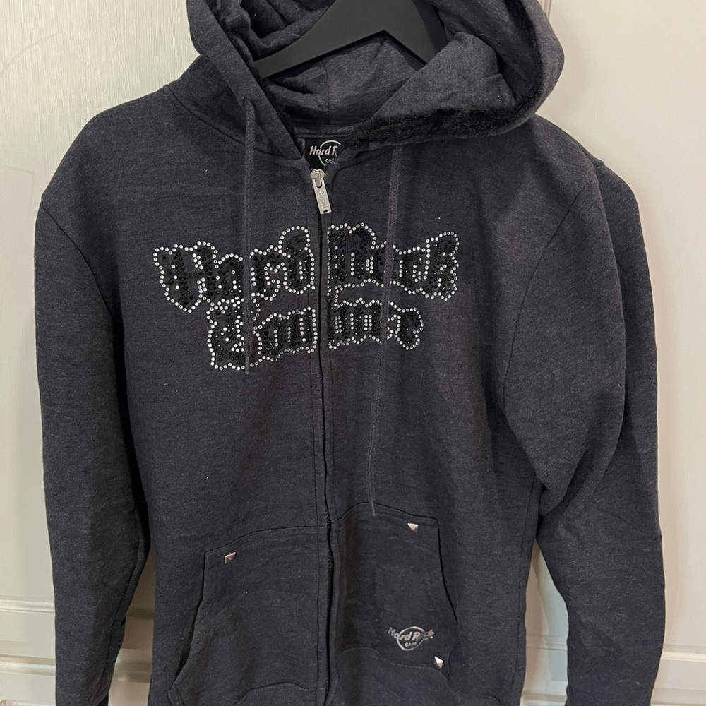 Y2K Vintage Hard Rock Couture Faux Fur/Rhinestone Zip Hoodie - Women's M